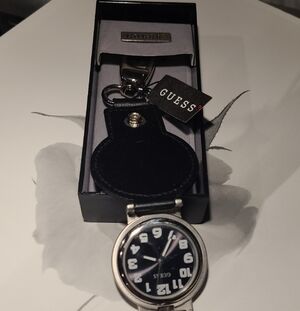 GUESS Black and Silver Watch with Keychain